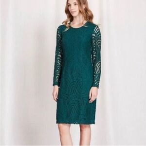 Boden Zeta Lace Ponte Dress. Dark green. Size 14